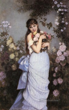 バラ園の若い女性 オーギュスト・トゥルムーシュの古典的な花 Oil Paintings